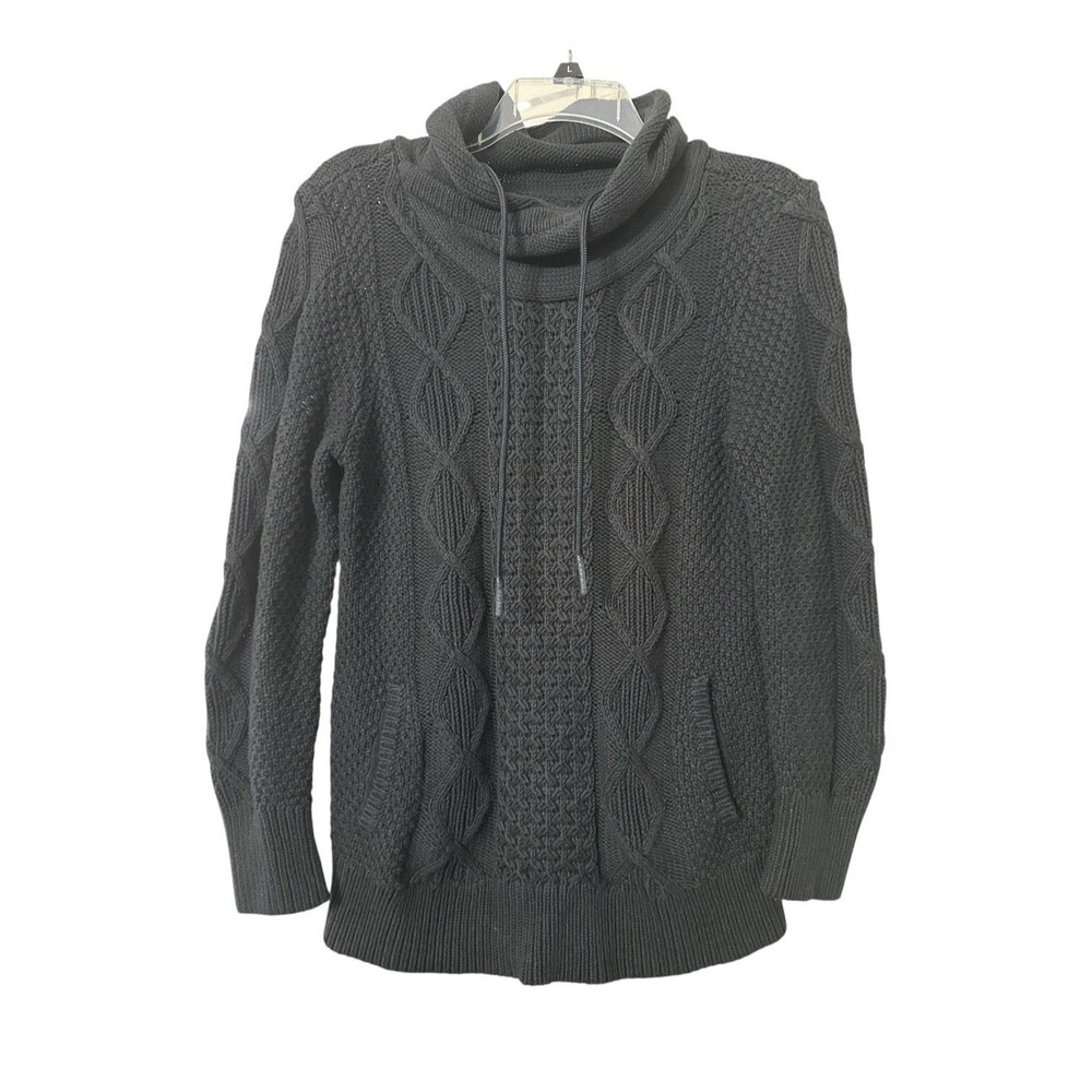 L.L. Bean Womens Signature Cowl Neck Sweater Black 100% Cotton Pullover Small